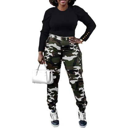 Trendy Camouflage Cargo Pants for Women with Sneakers