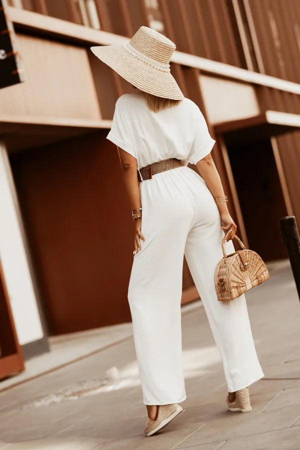 Wide leg dressy jumpsuit for women in white