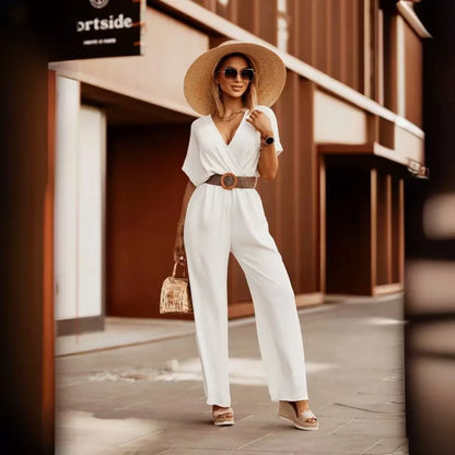 Wide leg dressy jumpsuit for women in white