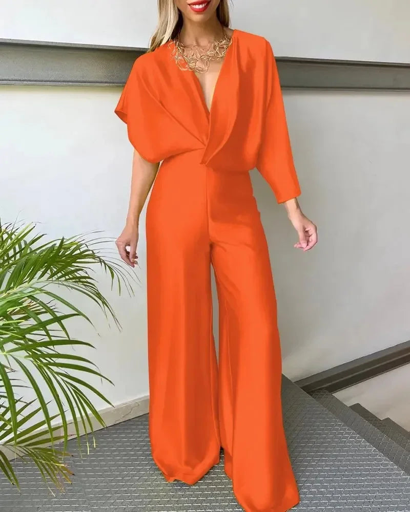 Comfortable and chic Batwing Sleeve Wide-Leg Jumpsuit