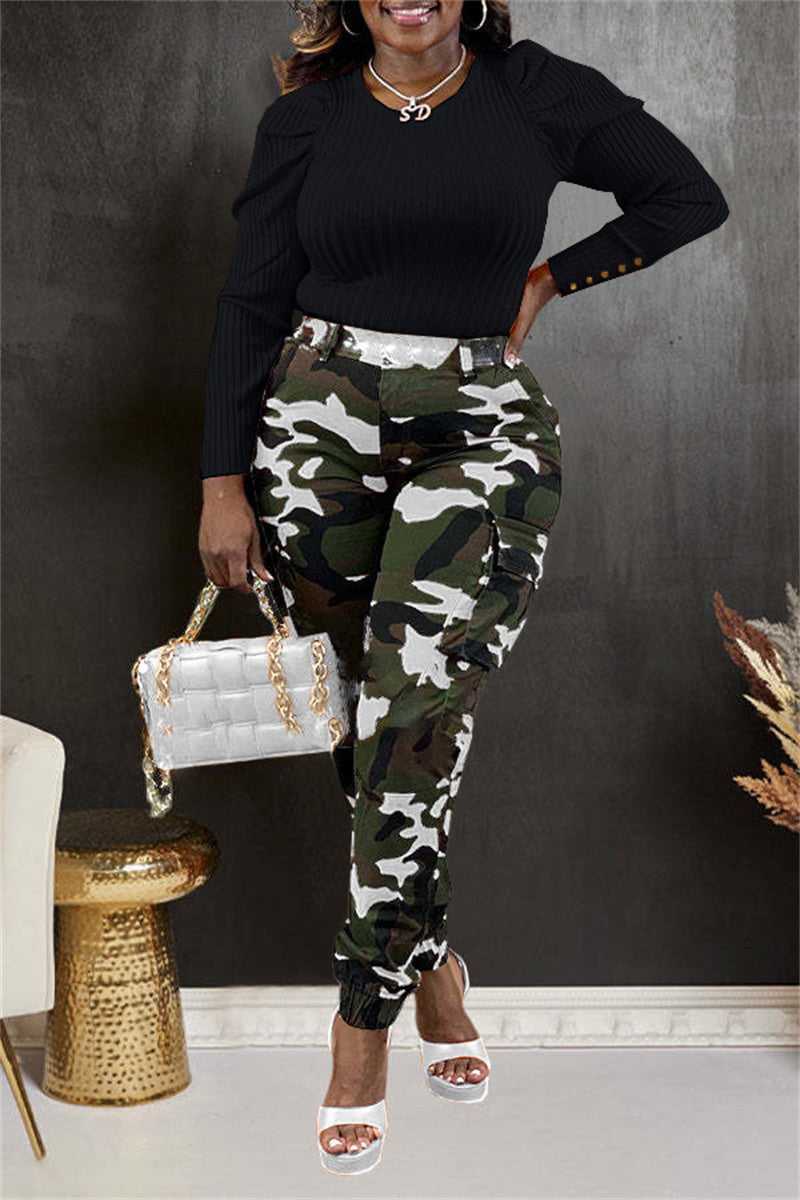 Trendy Camouflage Cargo Pants for Women with Sandals