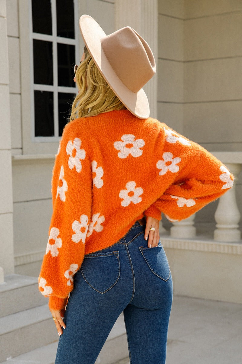 Street Hipster Short Floral Sweater