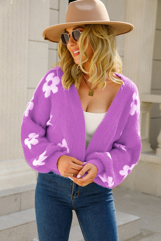 Trendy Floral Cardigan Sweater