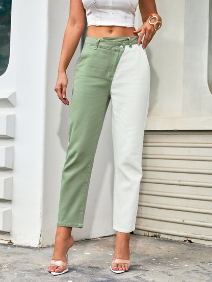 Color Block Low Rise Cropped Jeans
