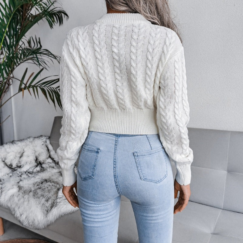 Knitted Long Sleeve Cinched Waist Pullover Sweater