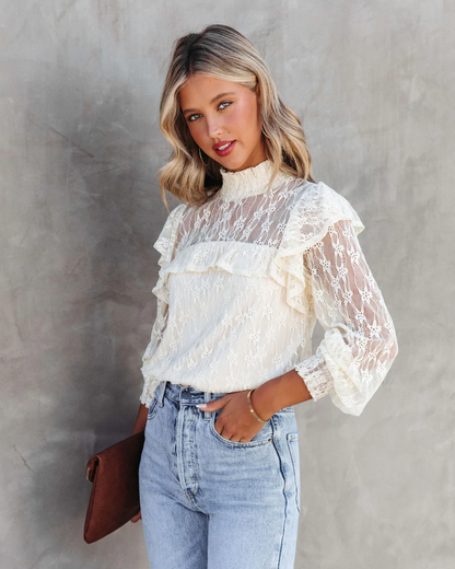 Hollow Out Lace Long Sleeve Top