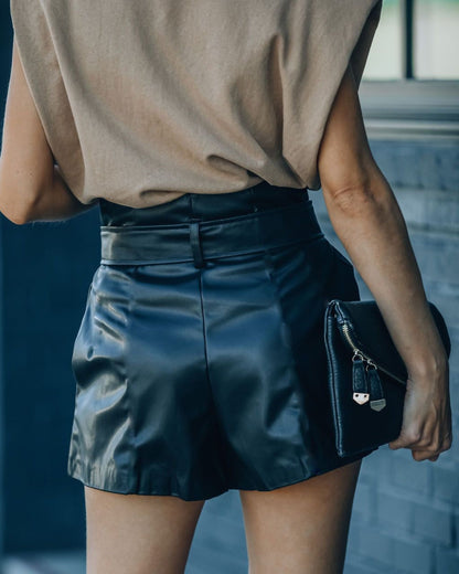 Belted Faux Leather Shorts