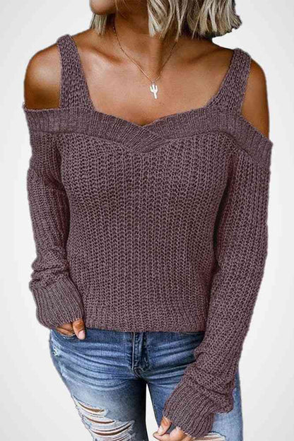 Long Sleeve Cold Shoulder Sweater - Men & women apparel, Women's swimwear, men's shirts and tops, Women jumpsuits and rompers, women spring fashion