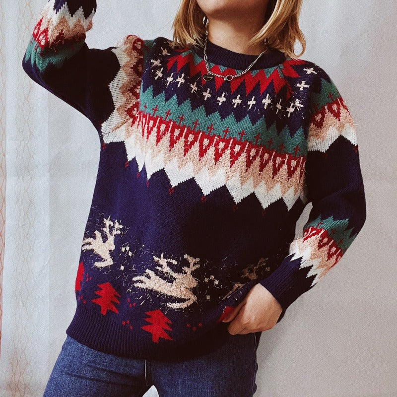 Raglan Sleeve Christmas Tree Pullover Sweater