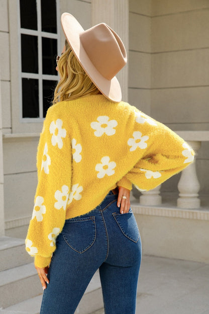 Trendy Floral Cardigan Sweater