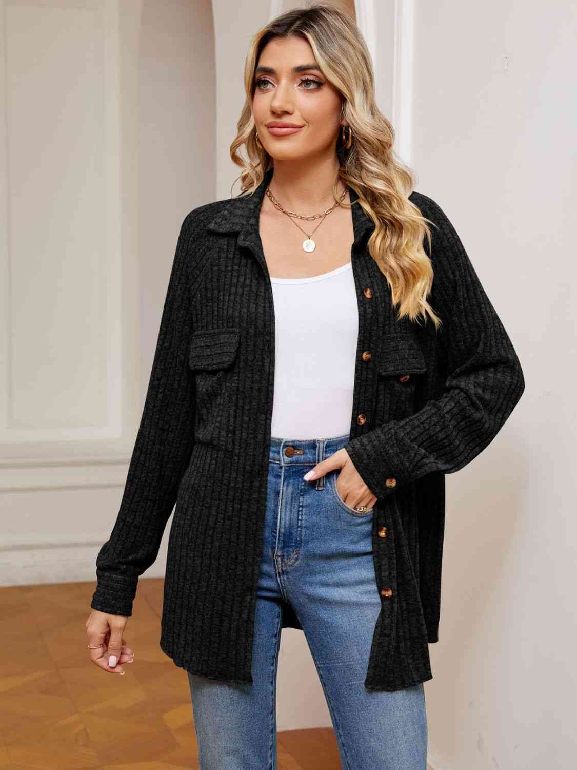 Chic Button Down Collared Shacket