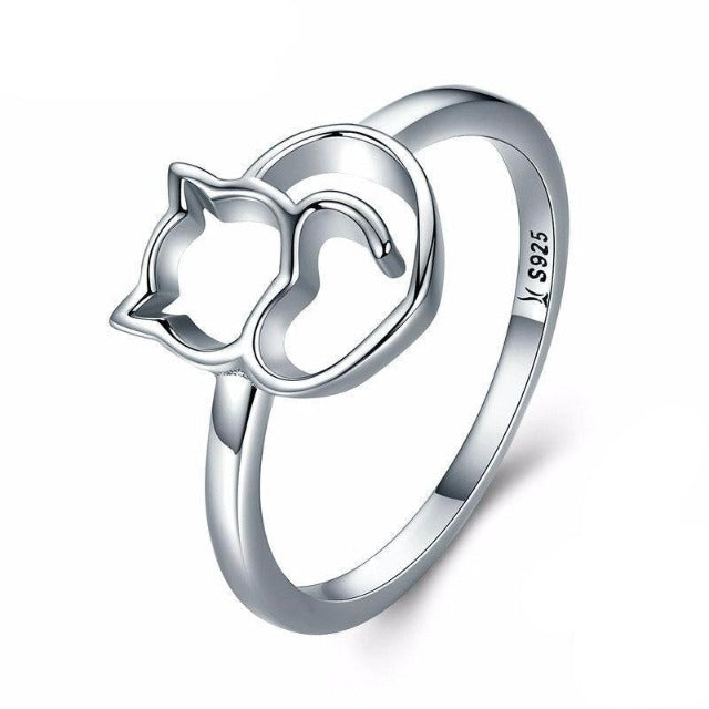 925 sterling silver cat lover ring with sparkling cubic zirconia accents