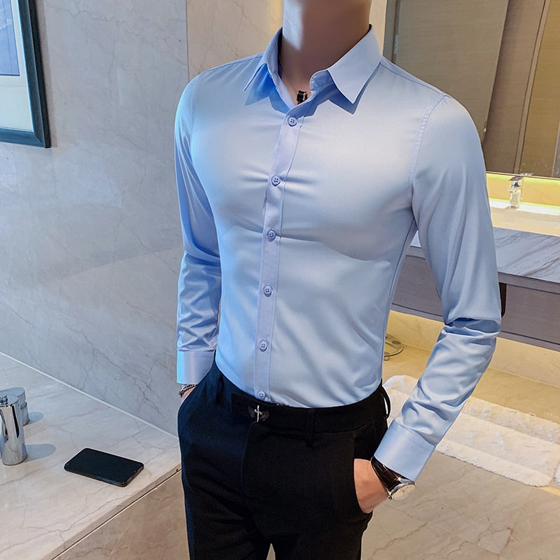 Solid Silk Long Sleeve Shirt