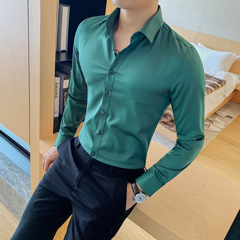 Slim Fit Solid Color Dress Shirt