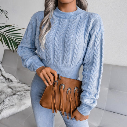 Knitted Long Sleeve Cinched Waist Pullover Sweater