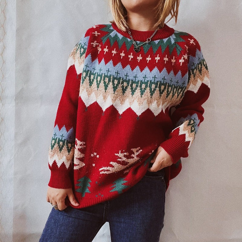 Raglan Sleeve Christmas Tree Pullover Sweater