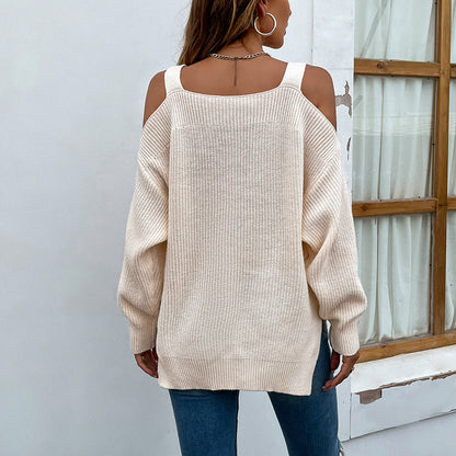 Cold-Shoulder Autumn Winter Strap Sweater