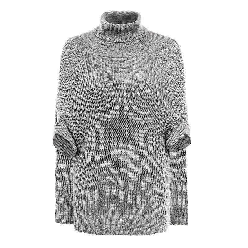 Pure Color Cape Turtleneck Sweater