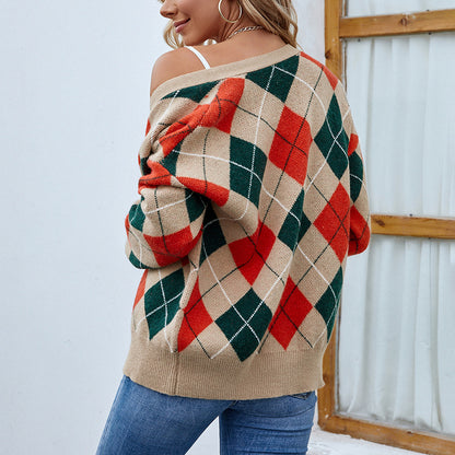Autumn Winter Knitwear Contrast Color Cardigan Sweater