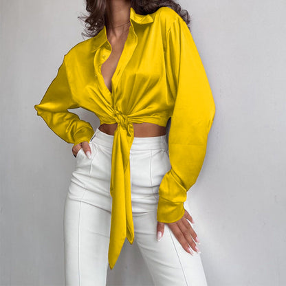 Spring Collared Long Sleeve Cropped Top