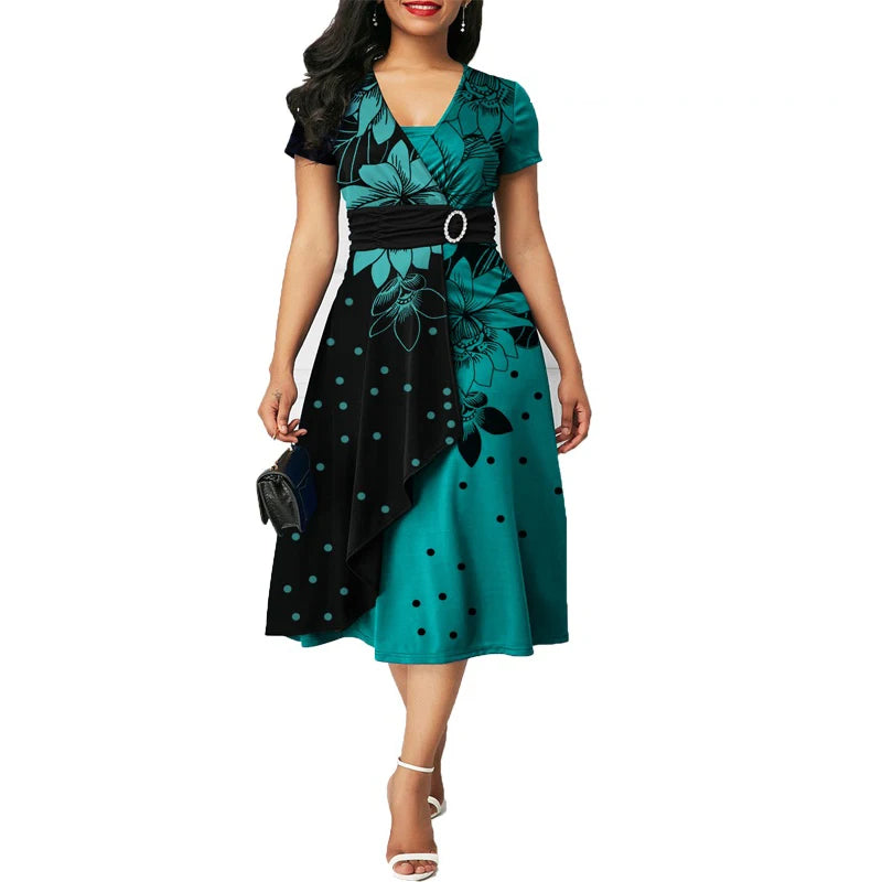 Chic Polka Dot Midi Swing Dress - Elegant Party Wear for Women green / M Chic Polka Dot Midi Swing Dress - Elegant Party Wear for Women green / M