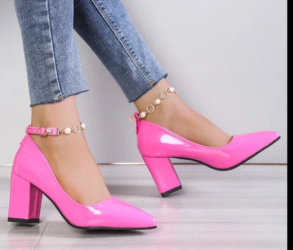 Pointed Toe Chunky Heels Pumps