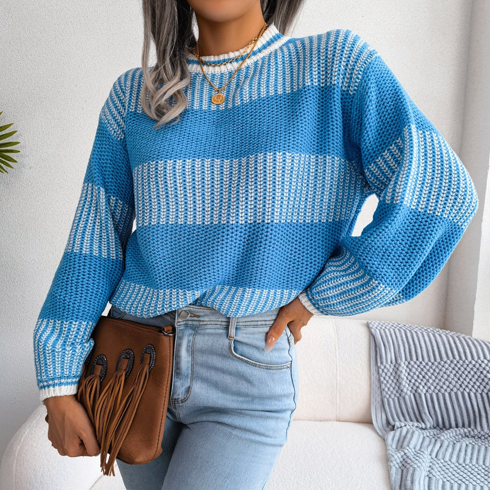 Striped Long Sleeve Knitted Sweater