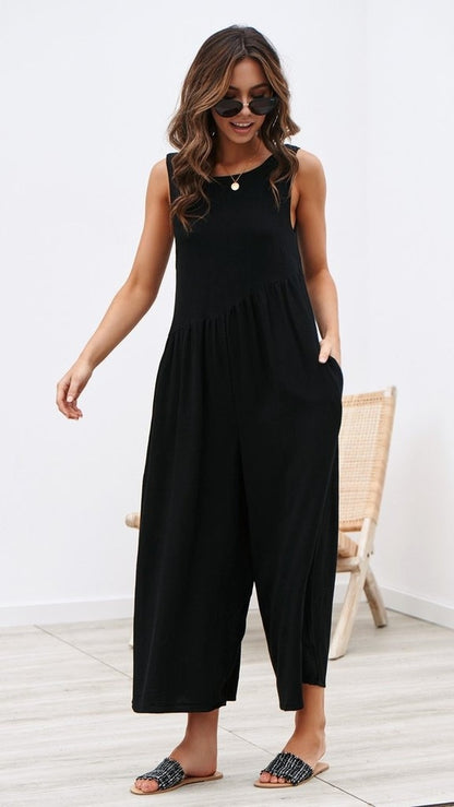 Casual Style V-Back Jumpsuit
