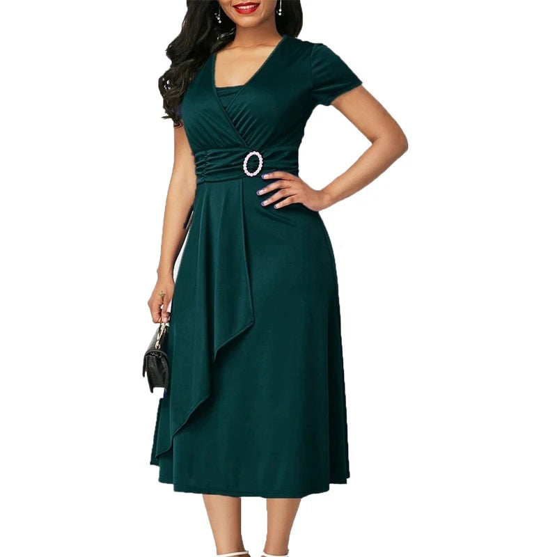 open lace back dress Chic Polka Dot Midi Swing Dress