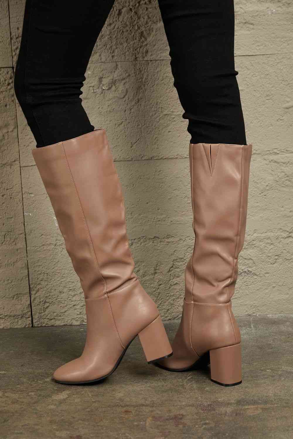 Womens block heel shop knee high boots