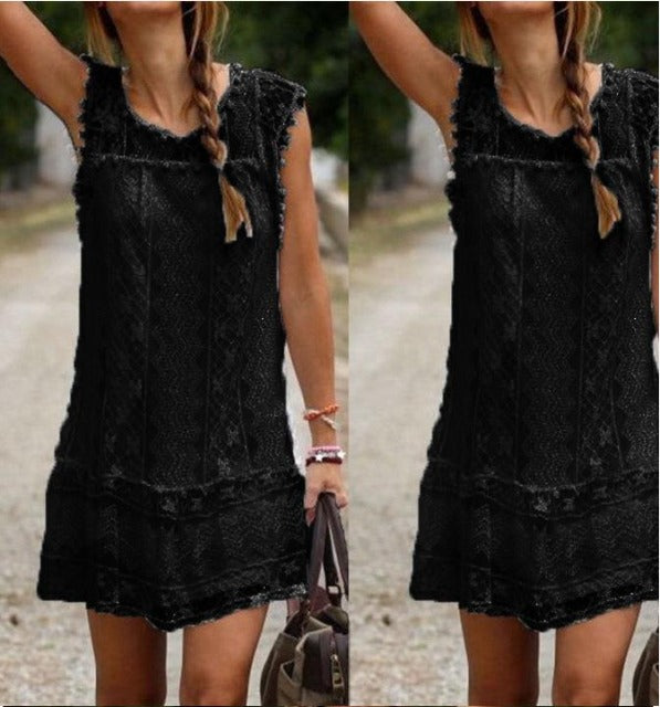 Casual Sleeveless Lace Dress - Men & women apparel, Women's swimwear, men's shirts and tops, Women jumpsuits and rompers, women spring fashion