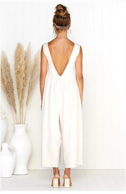 Casual Style V-Back Jumpsuit