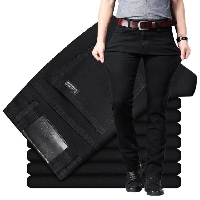 Men's black jeans velvet-lined variant for cooler temperatures and winter wear