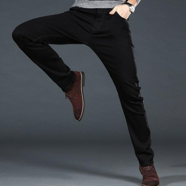 Men's casual black jeans available in sizes 28-40 for perfect fit