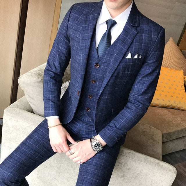 Men's Plaid 3-Piece Dress Suit - ProLyf Styles