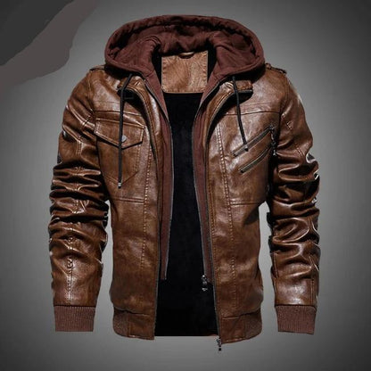 Men's Hooded Leather Jacket - Men & women apparel, Women's swimwear, men's shirts and tops, Women jumpsuits and rompers, women spring fashion
