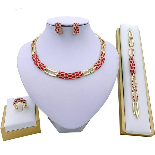 Red luxury jewelry set perfect for weddings and formal occasions