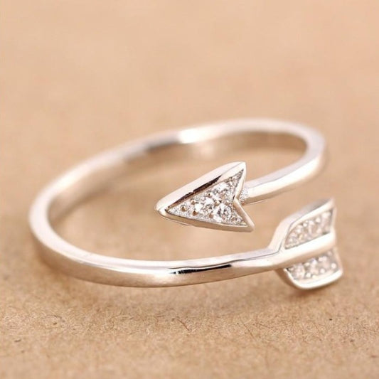 Silver plated arrow crystal ring with sparkling accents for women
