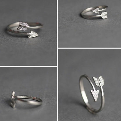 Silver plated trendy ring with arrow motif and crystal accents