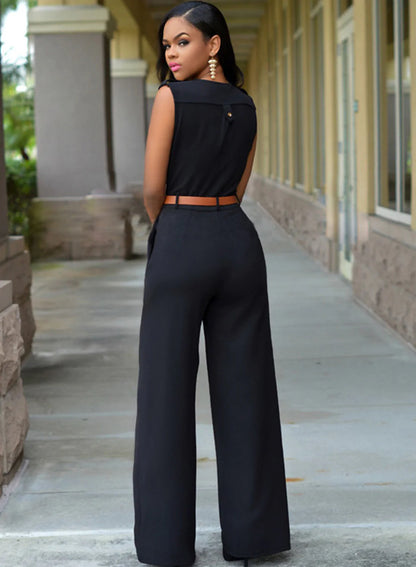 Sleeveless Belted Wide Leg Jumpsuit - ProLyf Styles